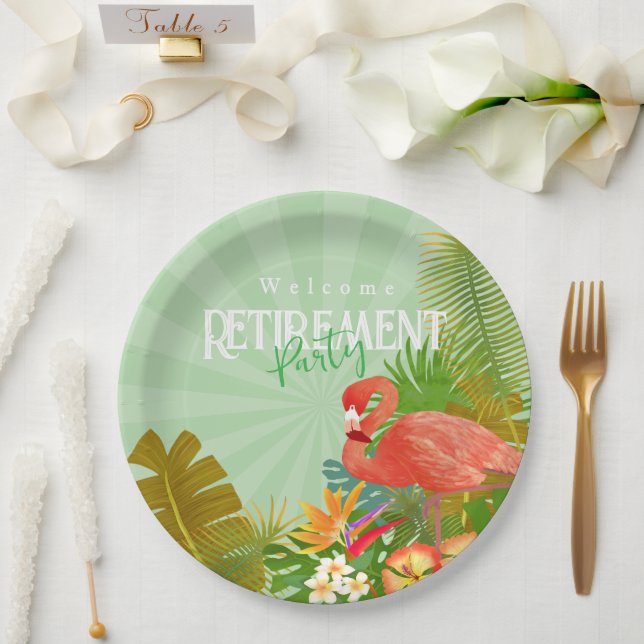 Flamingo Retirement Green Pappteller (Hochzeit)