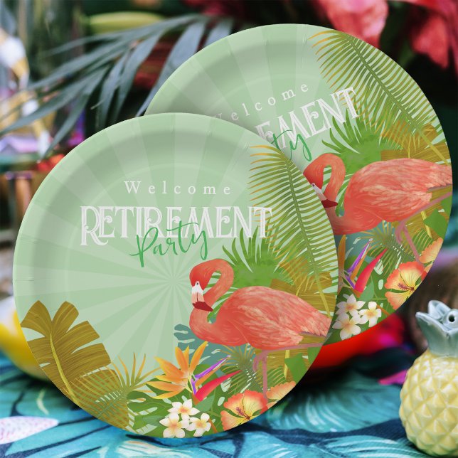 Flamingo Retirement Green Pappteller (Flamingo Retirement Green Party Plate)