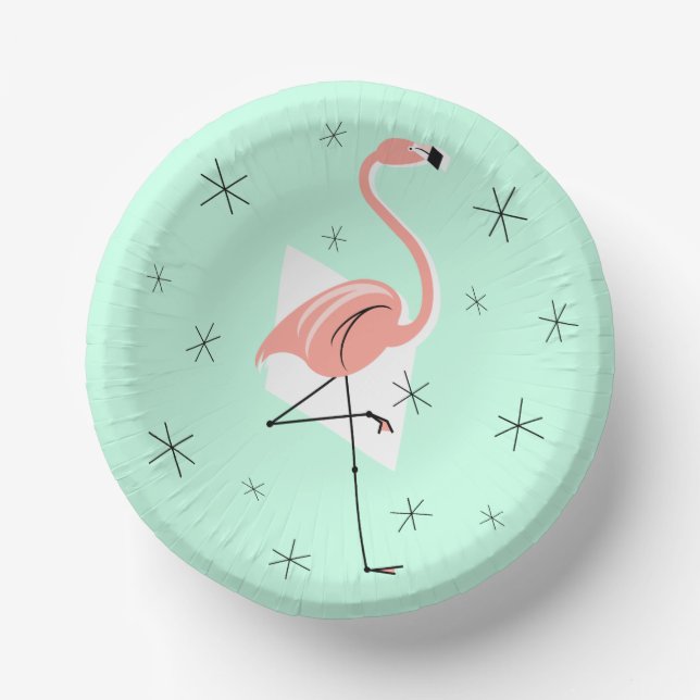 Flamingo Retro Green Pappteller (Vorderseite)