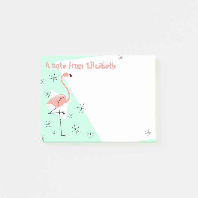Flamingo Retro Green Text Note Post-it Klebezettel (Vorderseite)