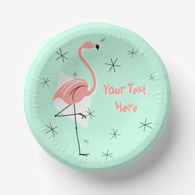 Flamingo Retro Grüner Text Pappteller (Vorderseite)