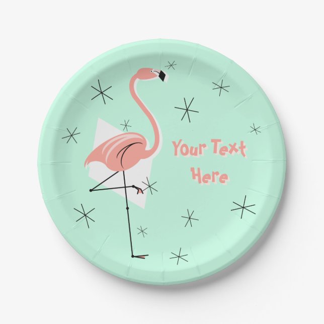 Flamingo Retro Papierplatte Pappteller (Vorderseite)