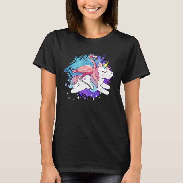 Flamingo Riding A Unicorn Flamingo Bird T-Shirt (Vorderseite)