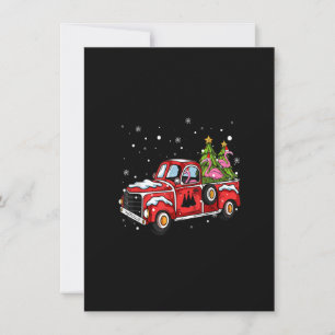 Flamingo Riding Red Truck Pick Up Christmas Tree V Einladung