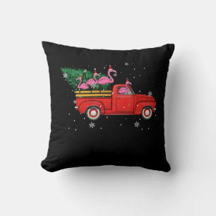 Flamingo Riding Red Truck Xmas Weihnachtsmannmütze Kissen