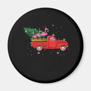 Flamingo Riding Red Truck Xmas Weihnachtsmannmütze Magnet