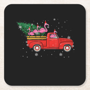 Flamingo Riding Red Truck Xmas Weihnachtsmannmütze Rechteckiger Pappuntersetzer