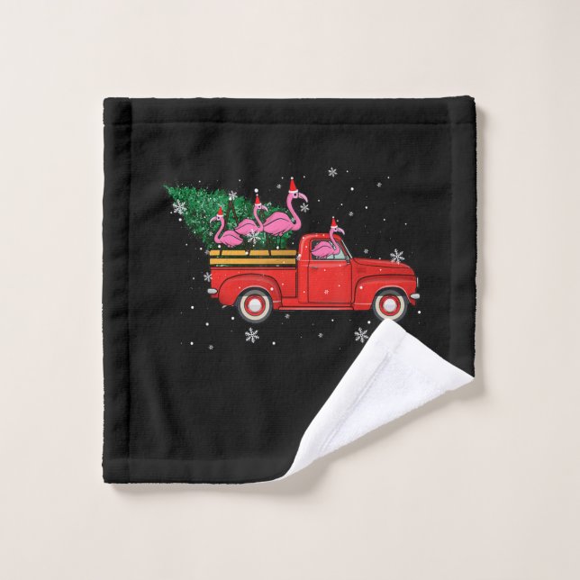 Flamingo Riding Red Truck Xmas Weihnachtsmannmütze Waschlappen (Waschlappen)