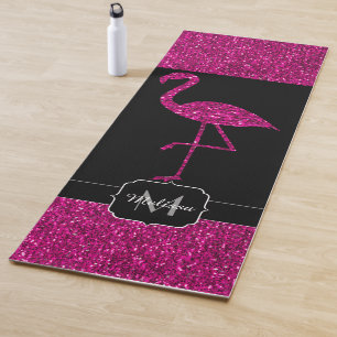 Flamingo Rosa falscher Glitter funkelt schwarzes M Yogamatte