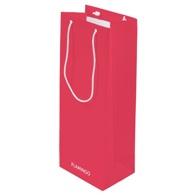 Flamingo rosa Farbname Geschenktüte Für Weinflaschen (Vorderseite Schrägansicht)