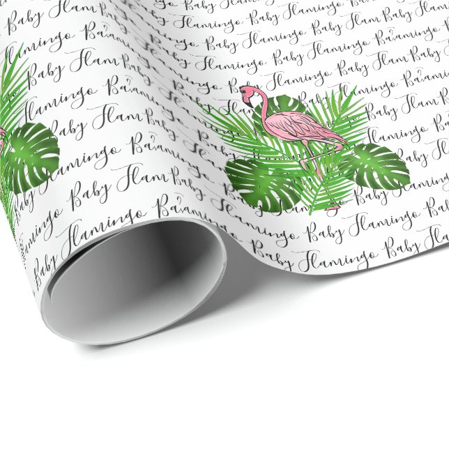 Flamingo, Rosa Flamingo, tropische Dschungelbäume  Geschenkpapier (Rolleneckpunkt)