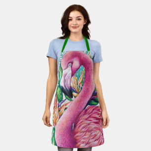 Flamingo Rosa Floral Lustig Cute Grüner Apron Schürze