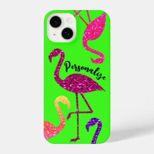 Flamingo rosa funkeln Personalisieren Neon grün iPhone 14 Hülle