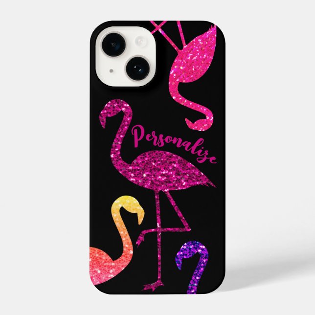 Flamingo rosa Glitzer Glitzern Personalisieren Sch iPhone 14 Hülle (Rückseite)
