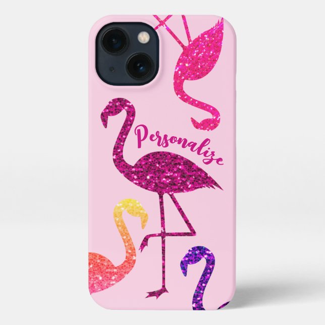 Flamingo rosa Glitzer Glitzern Personalize iPhone Hülle (Rückseite)