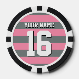 Flamingo Rosa Holzkohle Team Jersey Preppy Strip Pokerchips
