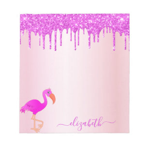 Flamingo rosa lila Glitzer Tropfen Monogramm Notizblock