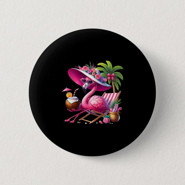 Flamingo Rosa Palmenstrand Tropischer Strand Somme Button (Vorderseite)