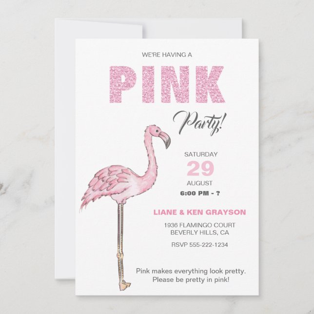 Flamingo-Rosa-Party Einladung (Vorderseite)