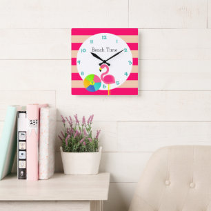 Flamingo Rosa Personalisierter Streifen Quadratische Wanduhr