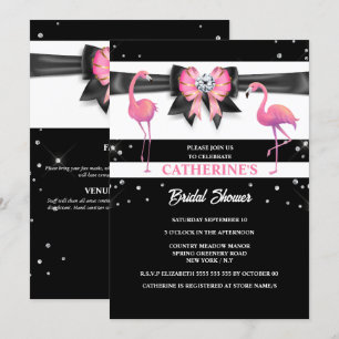 Flamingo Rosa Schwarzes Brautparty Glitzer Glasur Einladung