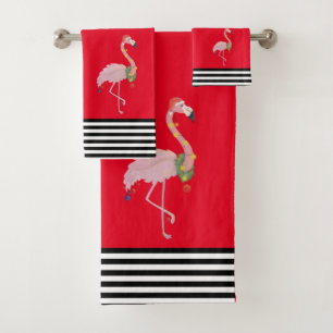 Flamingo Rosa Tropicaler Weihnachtsstreifen Badhandtuch Set
