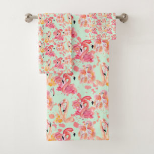 Flamingo-Rosa Tropisch Bunt Badhandtuch Set