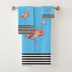 Flamingo Rosa Tropisch Türkis Schwarz Weiß Lustig Badhandtuch Set