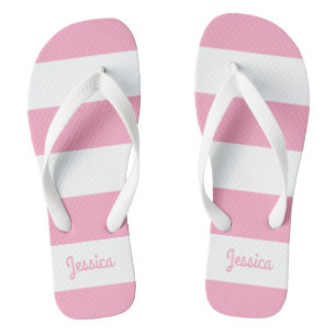 Flamingo Rosa und Weiße Streifen Personalisiert Flip Flops