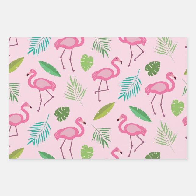 Flamingo rose avec des feuilles tropicaux (Devant)