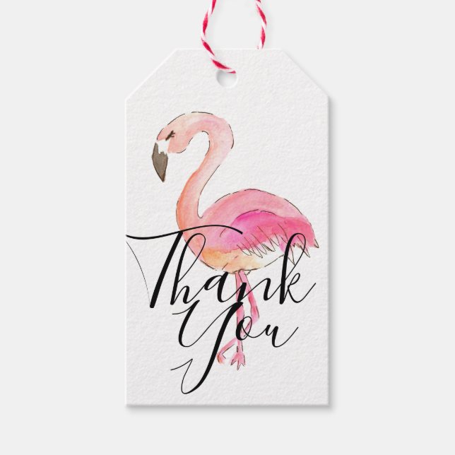 Flamingo rose cutr merci étiquette cadeau (Devant)