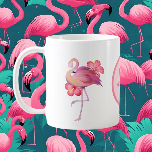 flamingo rose mignon ajouter monogramme Café Mug (Créateur téléchargé)