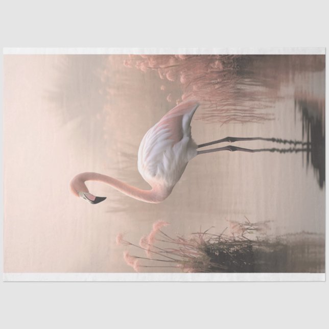 Flamingo, Rose Pink, Misty Lake, Pampas Grass Seidenpapier (Vorderseite)
