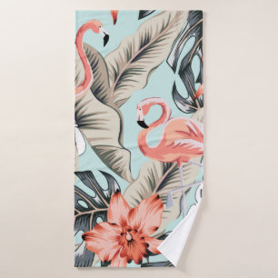 Flamingo rose tropicale avec fleurs d'orchidées et