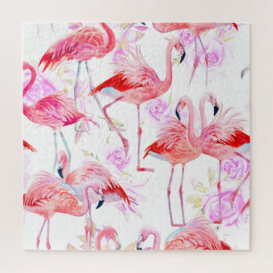 Flamingo Rose: Wasserfarben-Vogel-Blumen