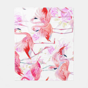 Flamingo Rose: Watercolor Bird Floral Fleecedecke