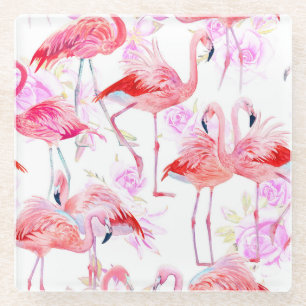 Flamingo Rose: Watercolor Bird Floral Glasuntersetzer