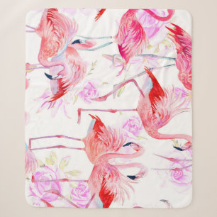 Flamingo Rose: Watercolor Bird Floral Sherpadecke