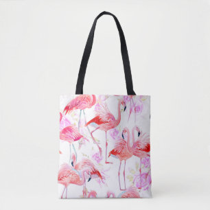 Flamingo Rose: Watercolor Bird Floral Tasche