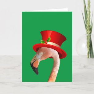 Flamingo roter Oberhut Weihnachtskarte Feiertagskarte