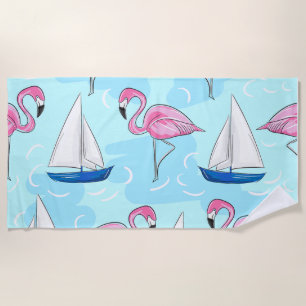 Flamingo Sailboat Preppy Strandtuch