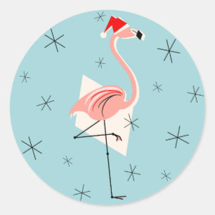 Flamingo Santa Blue Aufkleber rund