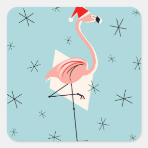Flamingo Santa Blue Aufkleberquadrat Quadratischer Aufkleber