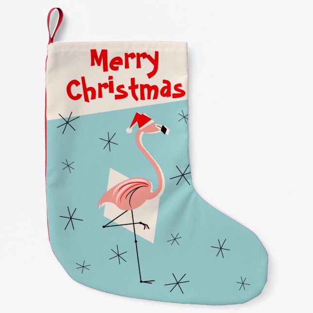 Flamingo Santa Blue Frohe Weihnachten Kleiner Weihnachtsstrumpf (Vorderseite)
