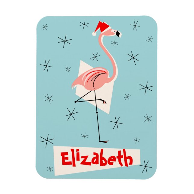 Flamingo Santa Blue Name Magnet flexibles Portrait (Vertikal)