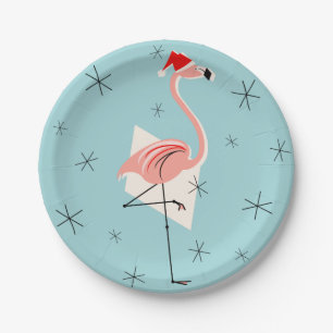 Flamingo Santa Blue Papierplatte Pappteller