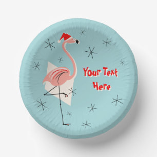Flamingo Santa Blue Text Pappteller