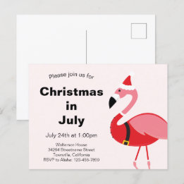 Flamingo Santa Christmas im Juli Einladungspostkarte