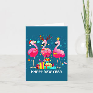 Flamingo Santa Hut Happy Neues Jahr Licht Lange Är Karte