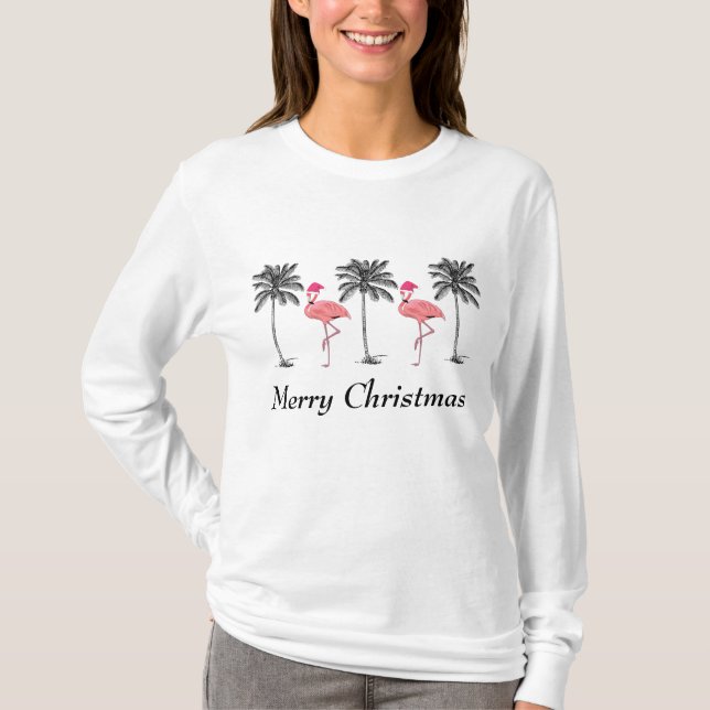 Flamingo Santa Merry Weihnachten T-Shirt (Vorderseite)